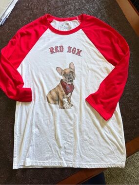 Red & White Raglan Dog Graphic Baseball Tee - Red Sox